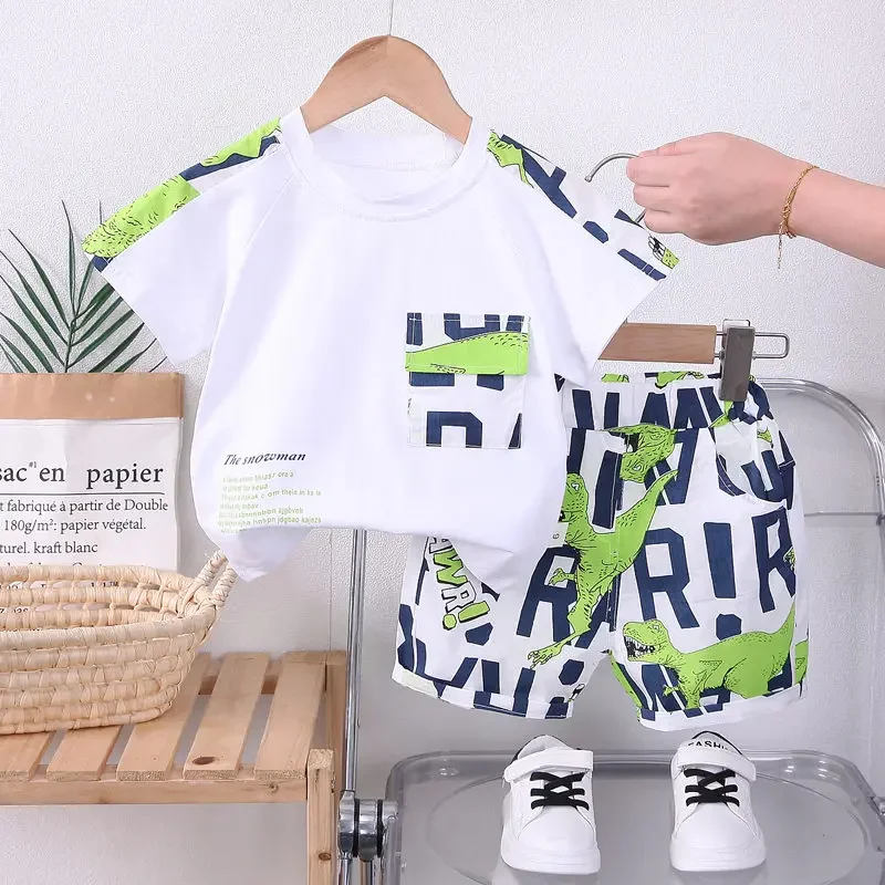 

New Summer Baby Boy Kids Clothes Letters Children Clothing Suit Tops Short-sleeve T-shirt Pants 2pcs/set Sport Infant Clothing