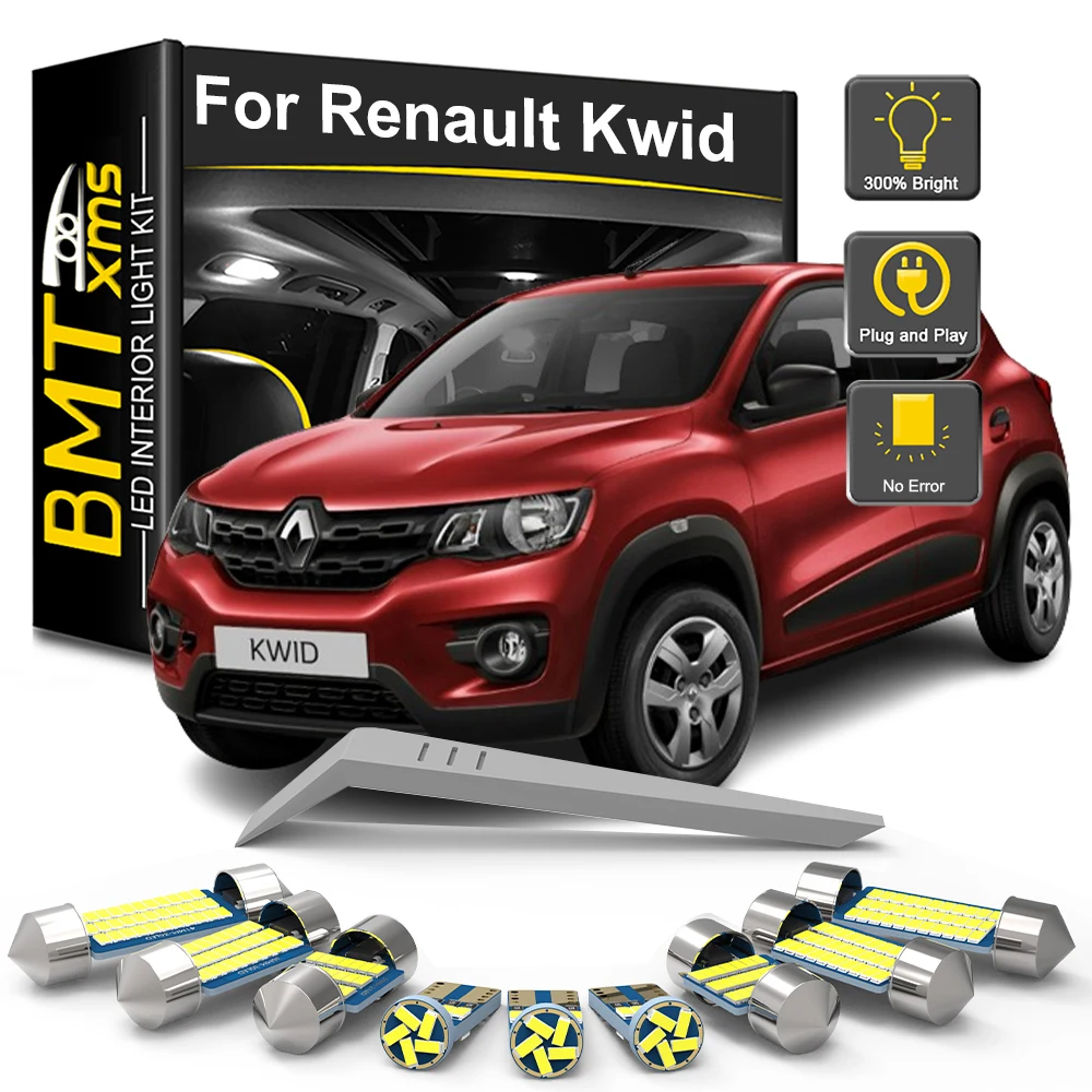BMTxms 7 Uds para Renault Kwid 2019 2020 2021 2022 2023 Kit de bombillas LED para Interior Canbus lámpara de matrícula de lectura Interior de coche
