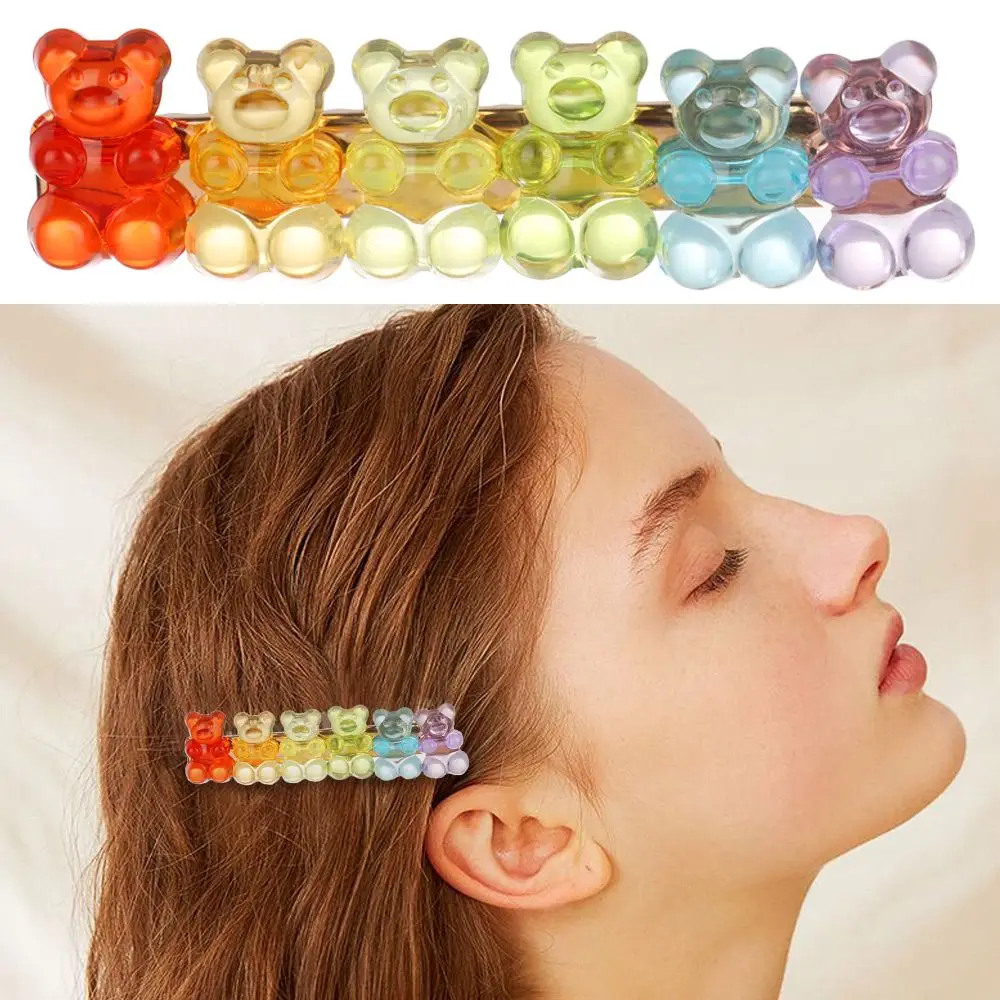 ของขวัญอุปกรณ์เสริมผม Duckbill Gummy Headwear ผมที่มีสีสันคลิป Jelly Bear Hairpin Barrette สี Candy