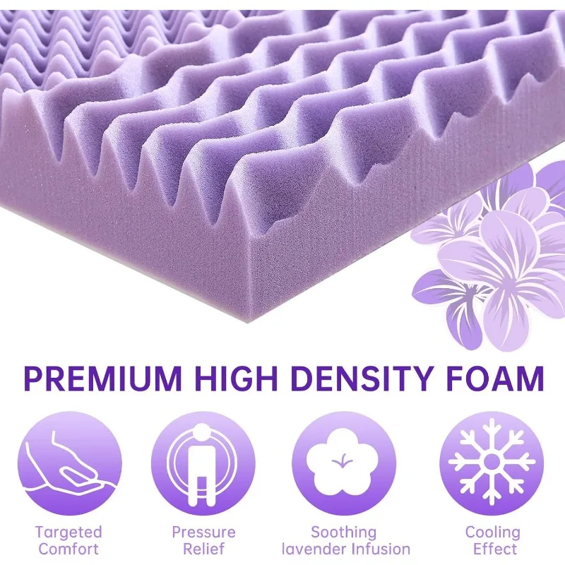 3 Inch 7-Zone Mattress Topper, Egg Crate Foam Mattress Topper Queen Size for Back Pain,Lavender Cooling Gel Infused Mattress Pad