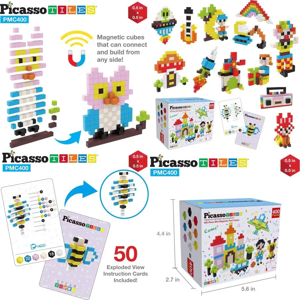 Magnetic 400-Piece Cube Puzzle - Picasso-Inspired Sensory Blocks for STEAM Learning and Creative Play