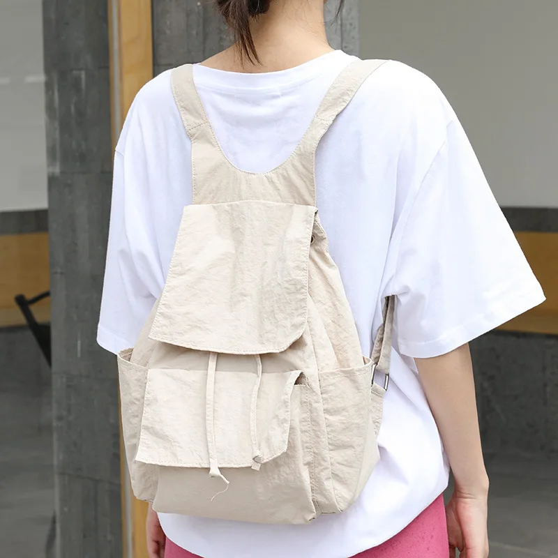 Zaino in Nylon stile coreano Casual piccola tasca con coulisse fresca borsa da viaggio per studenti tinta unita borsa da viaggio di grande capacità