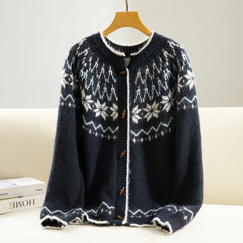 

Nordic Artistic Retro Knitted Sweater Women's Thiened ort Loose Lazy Sle Knitted Coat Autumn Winter Straight Tube pe