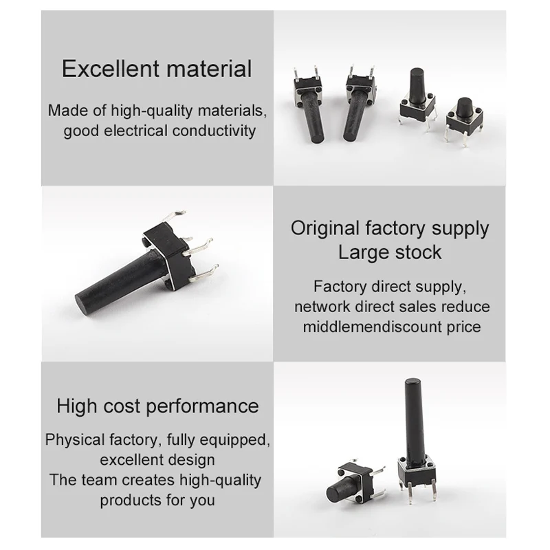 20PCS microinterruttore a pulsante in miniatura interruttore tattile tattile momentaneo 6 x6x4.3/5/5.5/6/7/8/9/10/11mm Mini microinterruttore 6x6mm
