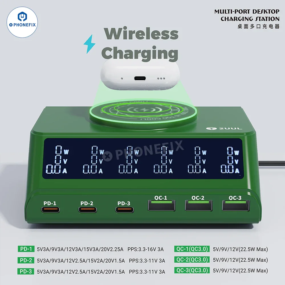 2UUL PC11 Multi-Port Wireless Charging Station for iPhone 17/16/15/14/13/12/11/X iPad AirPods Android Phones Fast Charging Tool