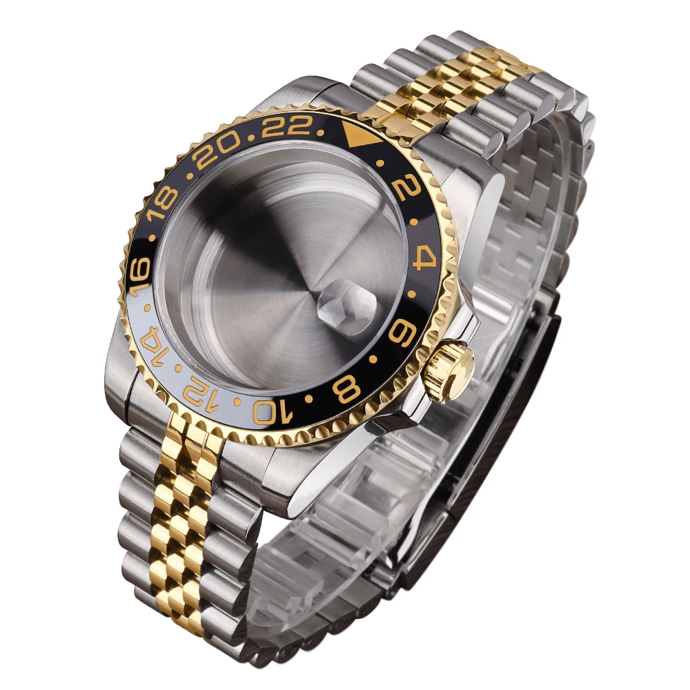 

40mm 2824 Watch Case Silver Gold GMT SUB bezel Sapphire Crystal for NH35 NH36 NH34 NH70 4R 8215 2824 Jubilee bands Repair Parts