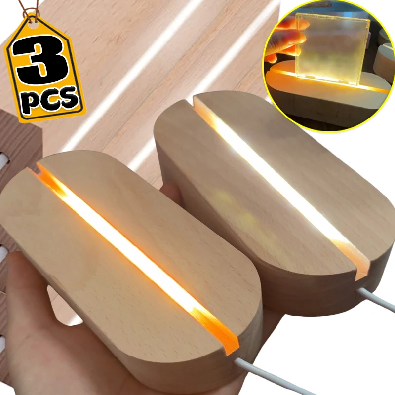 

LED Wood Light Base Strip Rectangular USB Lighted Stand Acrylic Light Plate Bases Display Lamp Holder Night Lights Base Handmade