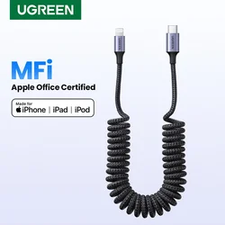 UGREEN MFi USB Type C to Lightning Spring Cable For Apple iPhone 14 13 12 ipad Car USB Cable PD Fast Charging data 1.2m Braided