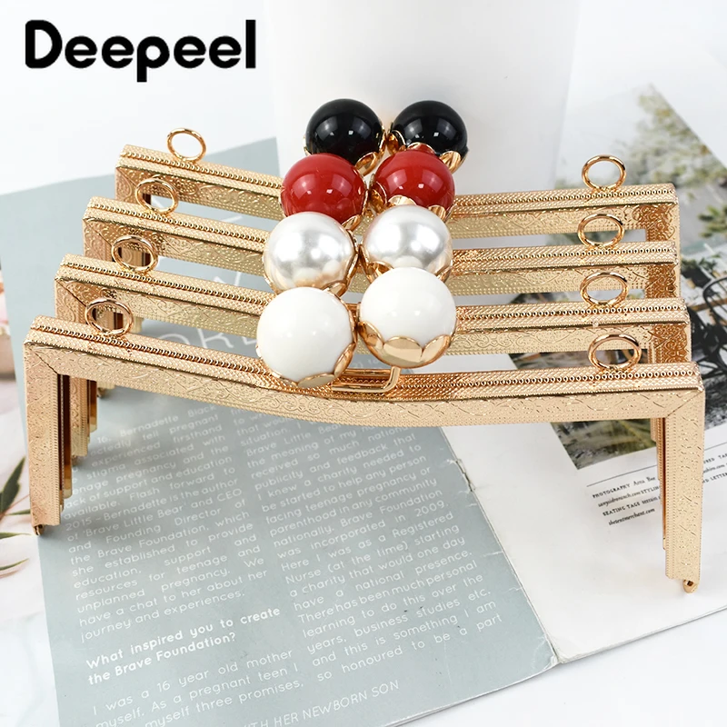 

Deepeel 21cm Gold Embossed Pearl Head Purse Frame Kiss Clasp DIY Handbag Handles Screw Hole Hardware Bags Accessories,1/2/5Pcs