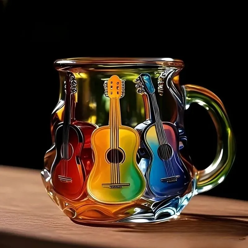 New Guitar Mug Novelty Music Themed Mug Cup Latte Milk Hot Cocoa Beverages Glasses Novelty Music Note Cup Guitar Coffee Mugs