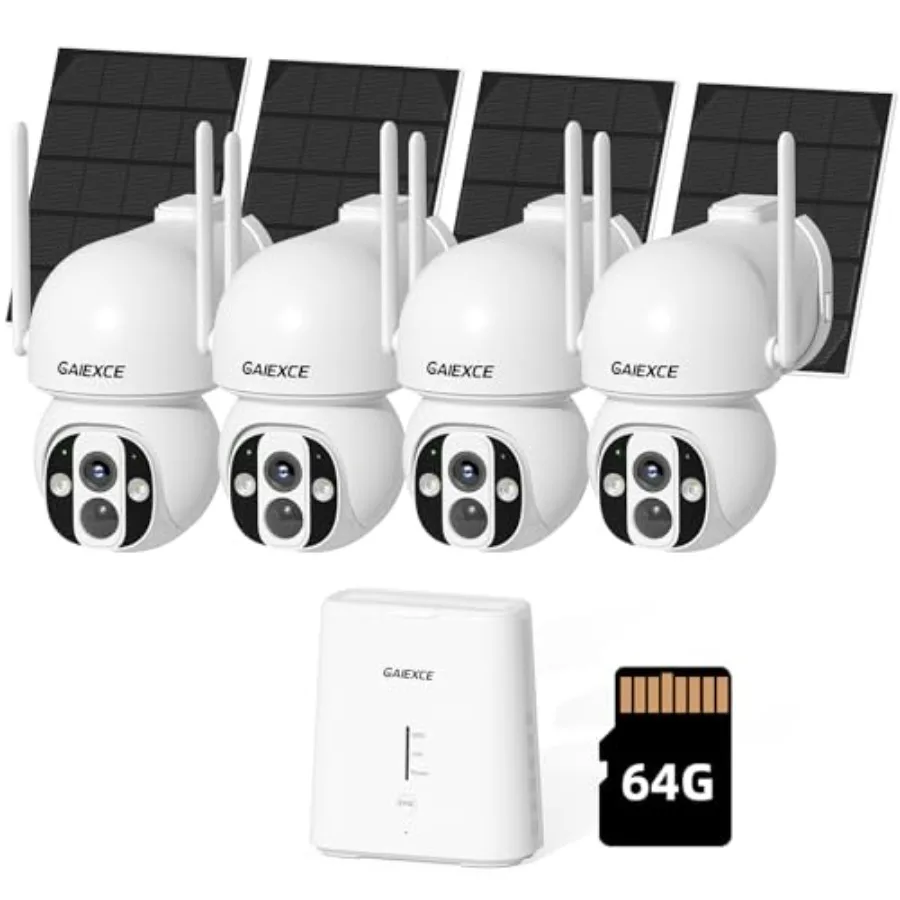 Outdoor wireless solar security camera system for home use, ABS plastic body, black color, no subscription required with expand