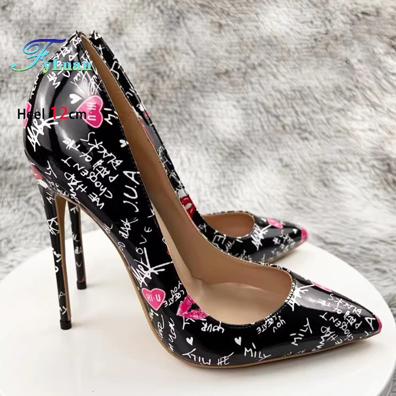 Graffiti Print Pointed Toe High Heel Shoes Plus Size 45. Czółenka na cienkim obcasie Shallow Mouth Shoes dla kobiet Eleganckie damskie obcasy