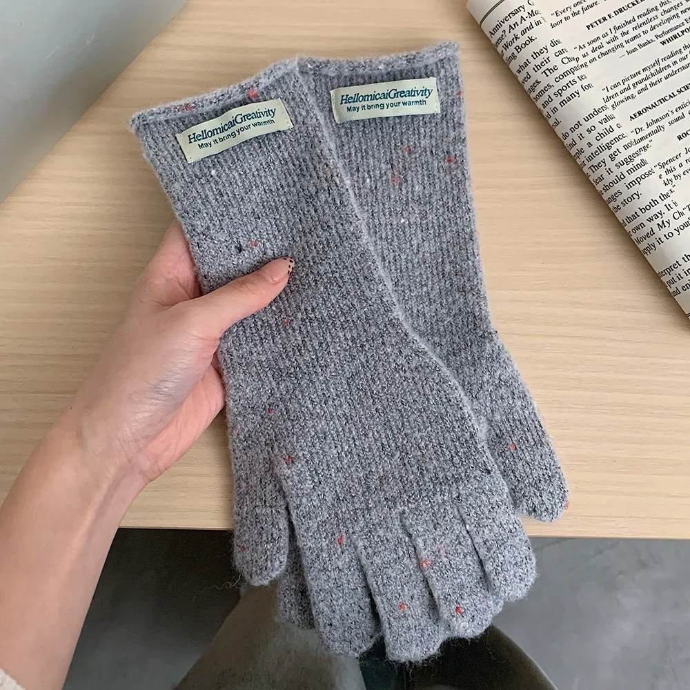 Versatile Knitted Gloves Warm Cold-Proof Separate Finger Gloves Dot Pattern Touchscreen-enabled Winter Gloves
