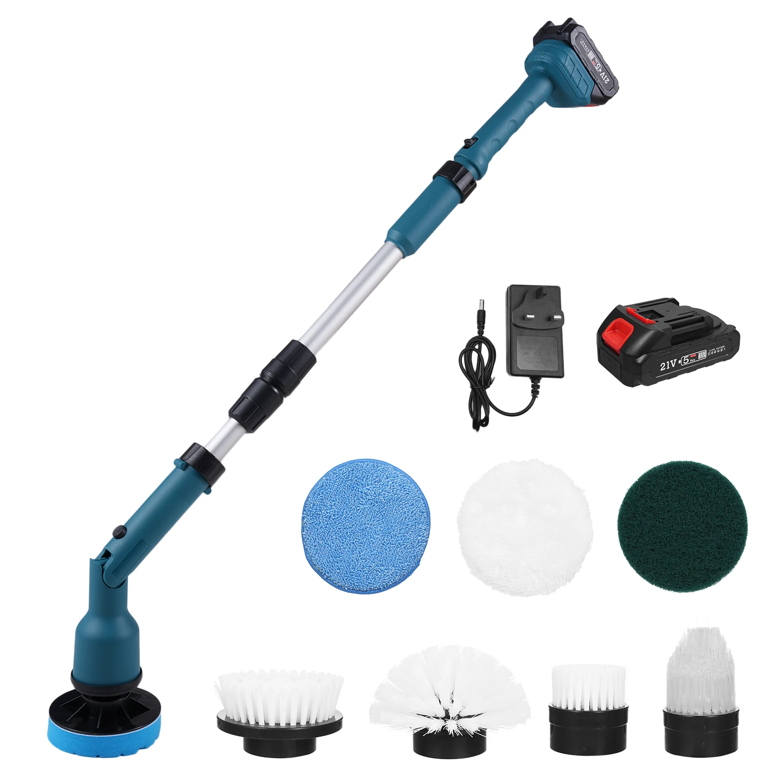 21V Electric Spin Scrubber, Multi-Function Lithium Retractable Cleaning Brush, Cordless Shower Cleaning Brush