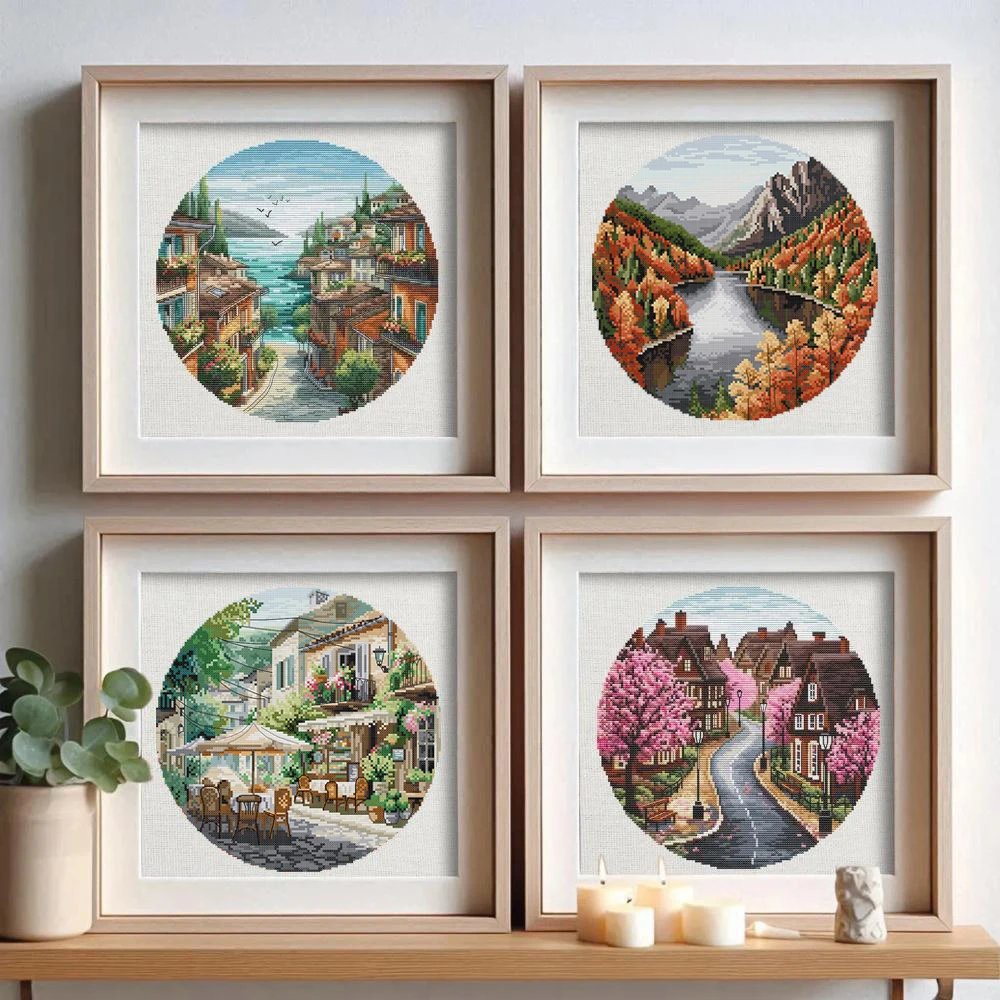 

Набор для вышивки крестом Joy Sunday с предварительной печатью, легкий узор, набор для вышивки из штампованной ткани Аиды, четыре сезона, коттедж