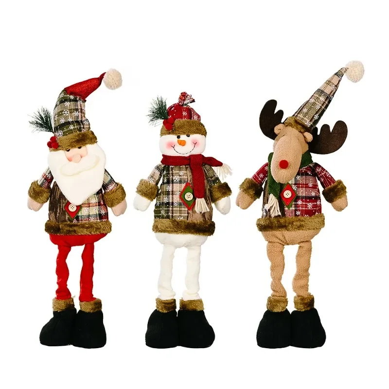 

Christmas Decor Standing Plush Figurine Telescopic Spring Legs Snowman/Reindeer,Elk/Santa Claus Ornament Doll Toy Gift