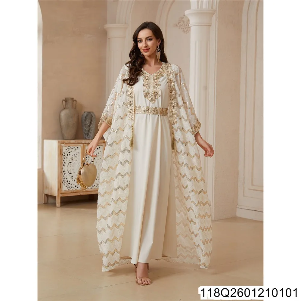 

Middle East Independent Station Muslim Women's Dress, European and American Sequined Two-piece Long Robe 118Q26012101