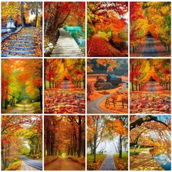 Diamond Painting By Numebr Square Rhinestones Fall Diamond Embroidery Maple Leaf Tree Mosaic Cross Stitch Landscape Home Décor