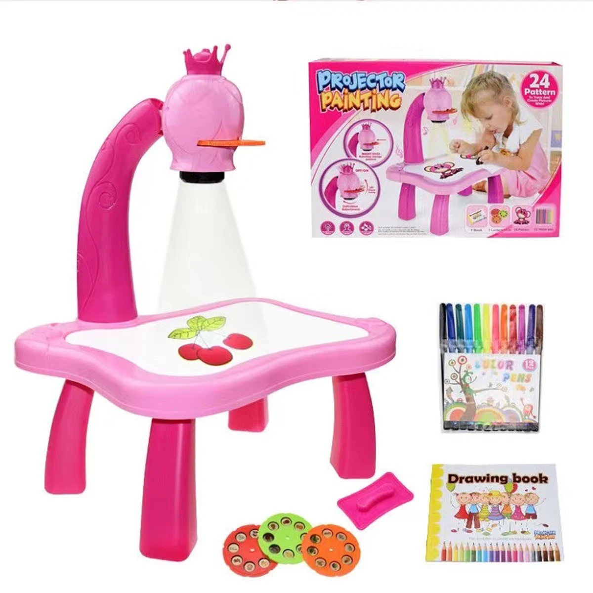 Children led projector drawing table toy painting set table educational board learning tools painting toys for children
