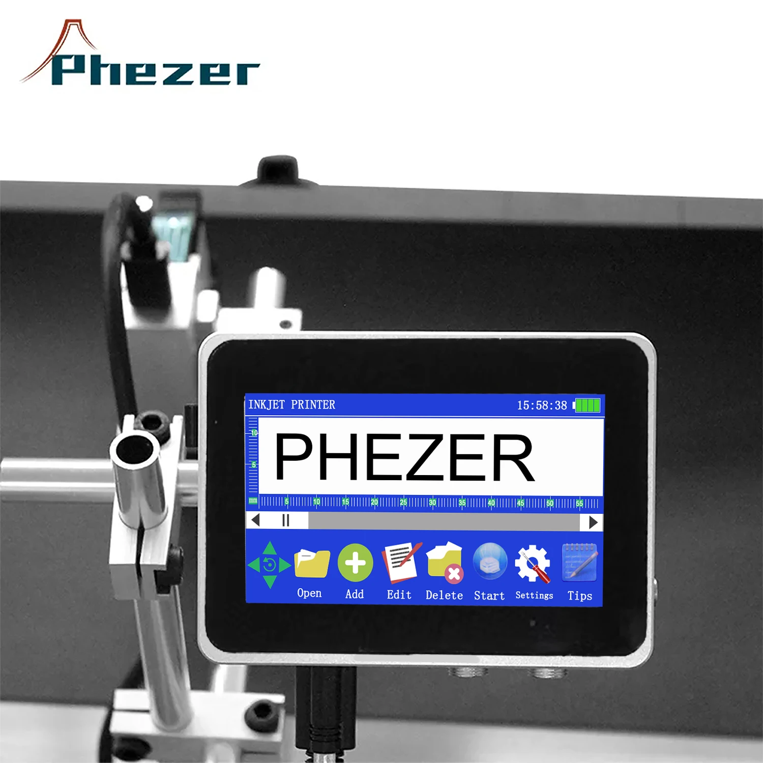 Phezer QR 바 배치 코드 날짜 번호 로고 만료 날짜 라벨 프린터, TIJ 12.7/25.4mm PX1 온라인 잉크젯 프린터, 열 컴퓨터