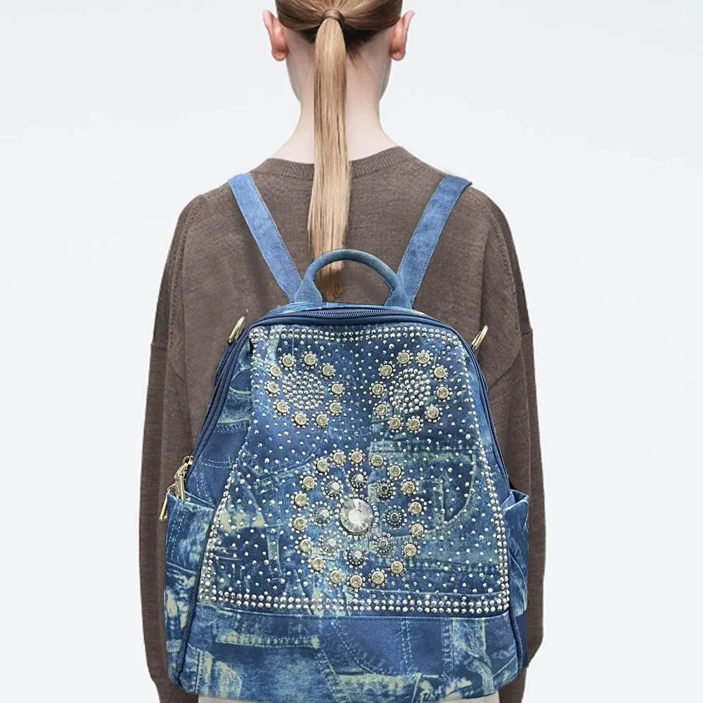 

Ladies' Fashion Gradient Washed Diamond Jewelry Backpack with Elegant Personality and Shining Single Shoulder Handbag