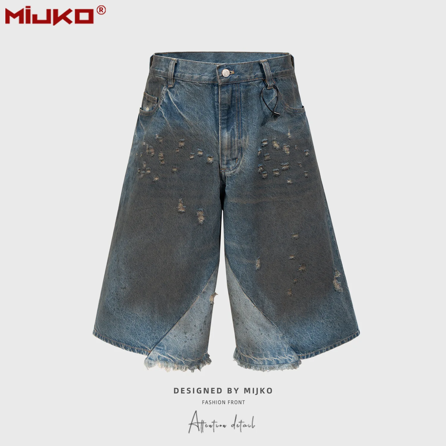MIJKO Shorts Stained and Destroyed Seven-Eighths Pants ZJ138