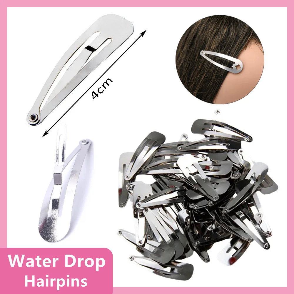 1/10/20/50 stücke 4cm Metall Wasser Tropfen Haarnadeln Kinder Mädchen Silber Snap Clips BB haar Clips Klaue Haarspange Pin Frauen Haar Zubehör