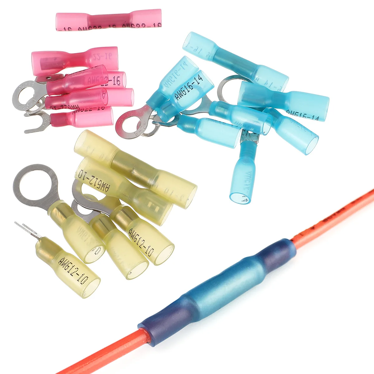 

120pcs Insulated Terminal Connector Set Thick Copper Barrel Waterproof Heat Shrink Crimp Connectors For Marine Auto Boat