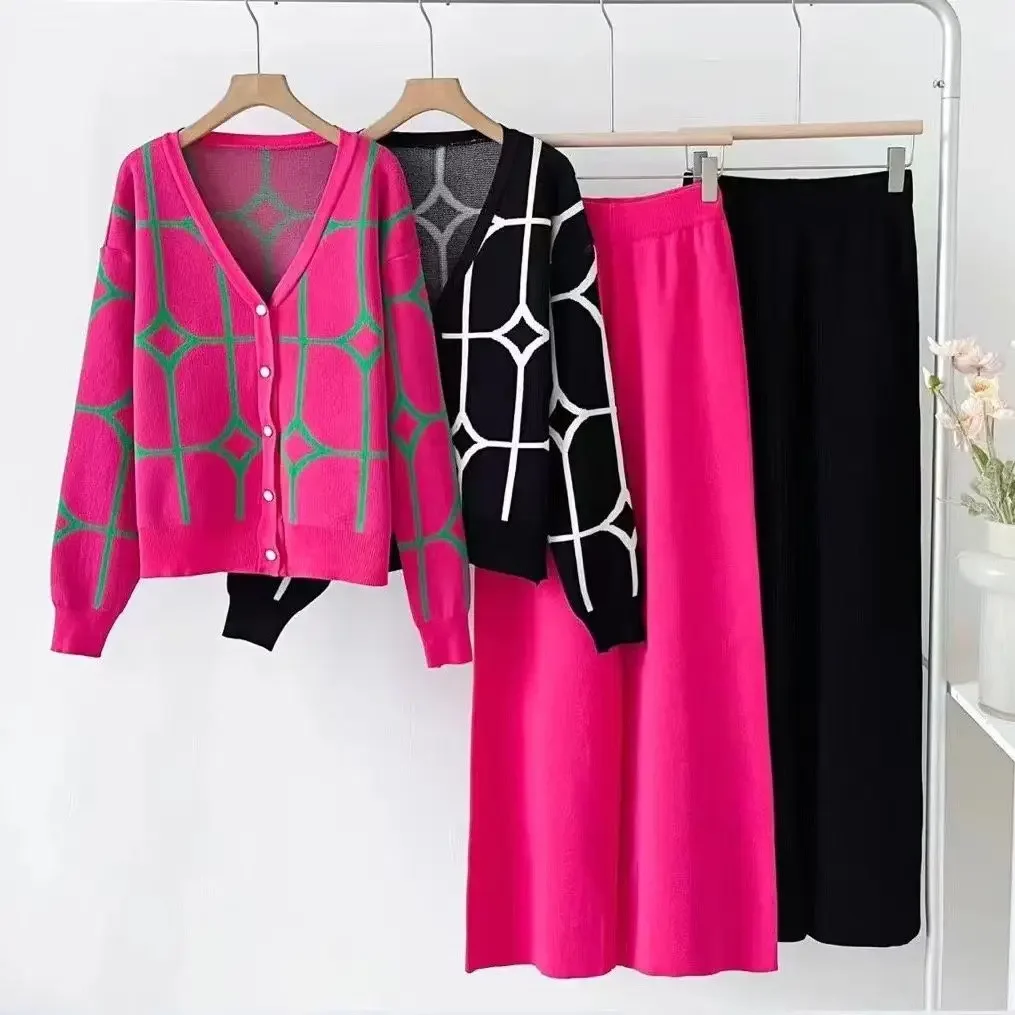 

Casual Slim Korea Jackets Coats Tops Elastic High Waist Baggy Wide Leg Pants Two Piece Sets E1713