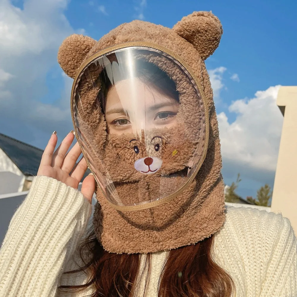 

Thickened Riding Face Mask Windproof Warm Full Face Cover Hats Detachable Face Shield Neck Protection Plush Pullover Hat