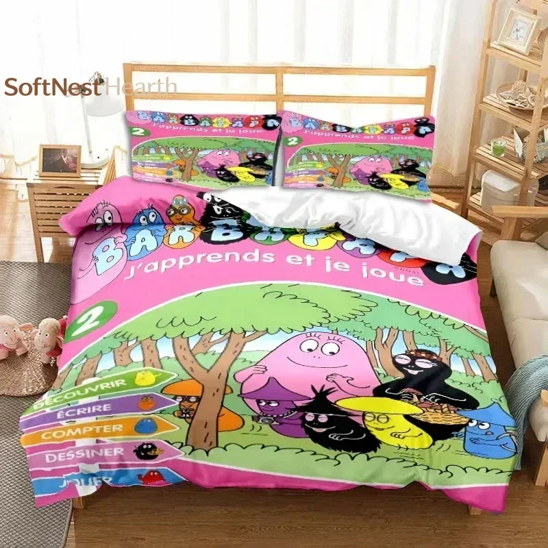 2026 Cute Cartoon Barba-papa Pink Bedding Set,Duvet Cover Bed Set Quilt Cover Pillowcase,King Queen Twin Size Boys Girls Adults