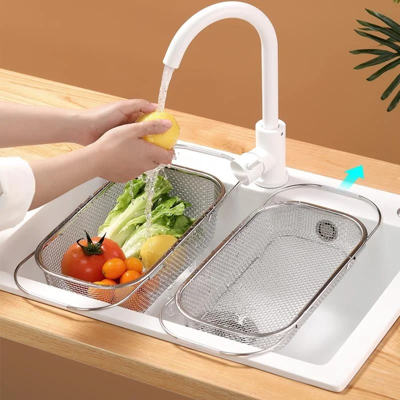 Expandable Frame 304 Stainless Steel Drain Basket Kitchen Sink Disinfection Cabinet Vegetable Fruit Washing Basket Tableware ...