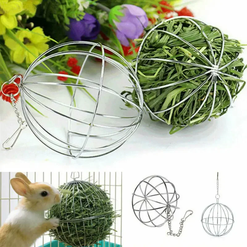 1Pcs Hamster Feed Dispenser Stainless Steel Rat Bunny Hanging Hay Ball Guinea Pig Rabbit Electroplating Grass Trough Pet Toys