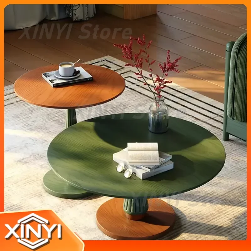 Vintage Inspired Solid Ash Wood Coffee Table for Modern Living Rooms Round Designer Set for Contemporary Home Decor Furniture