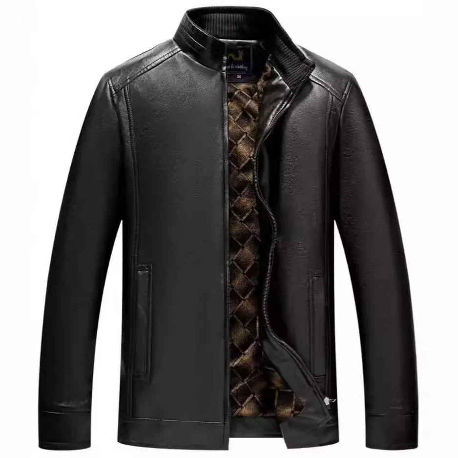

Men's High-end Leather Jacket Casual Stand-up Collar Simple Fashion Velvet Leather Jacket Ruffian Handsome Wear High-end