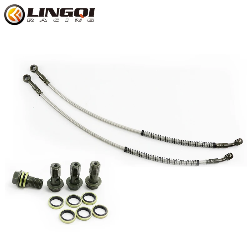 LingQI Motorcycle Braided Steel 320/470mm Oil Cooler Hoses Line Pipe With M8 Oil Seals Cover Screw For ATV Pit Dirt Bike Go Kart