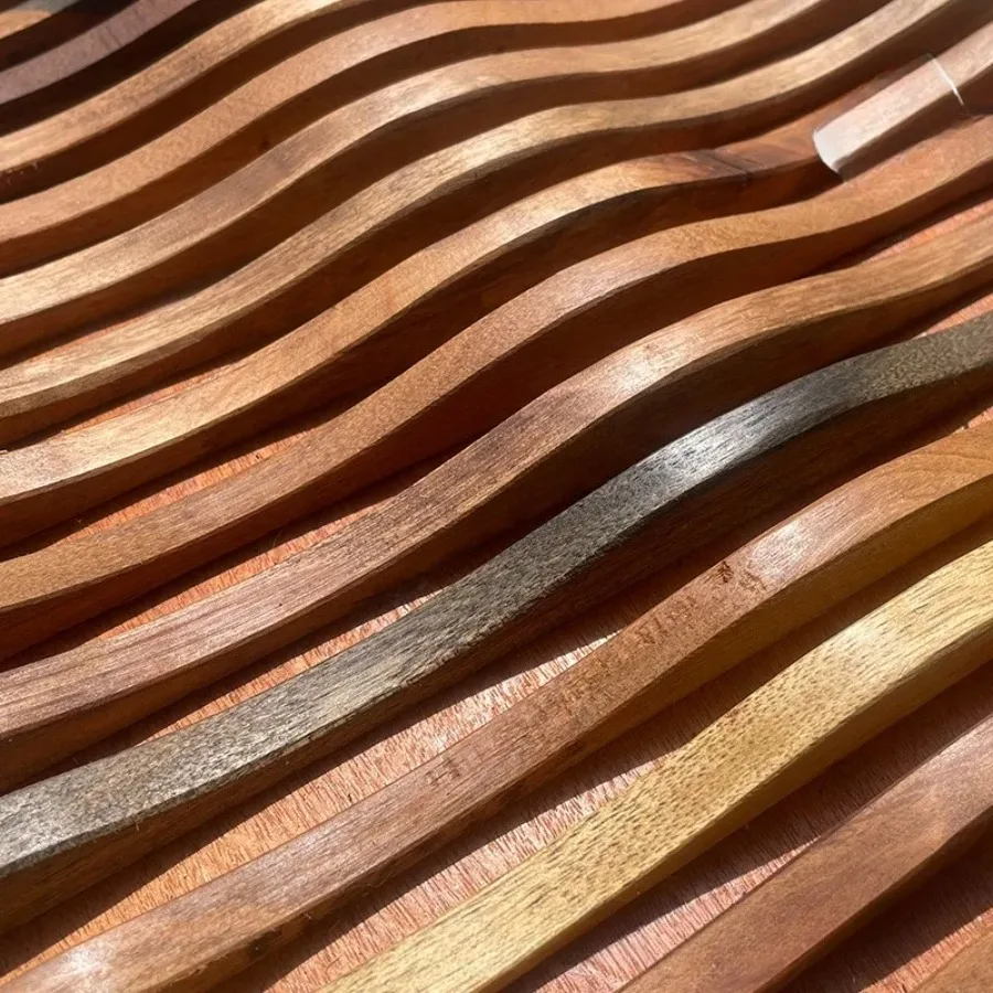 Solid Wood Wavy Curve Mosaic Tiles 3D Special Shaped Wall Hanging Decor for Bar Background Home Office Art Wooden Wall Panels - view 2