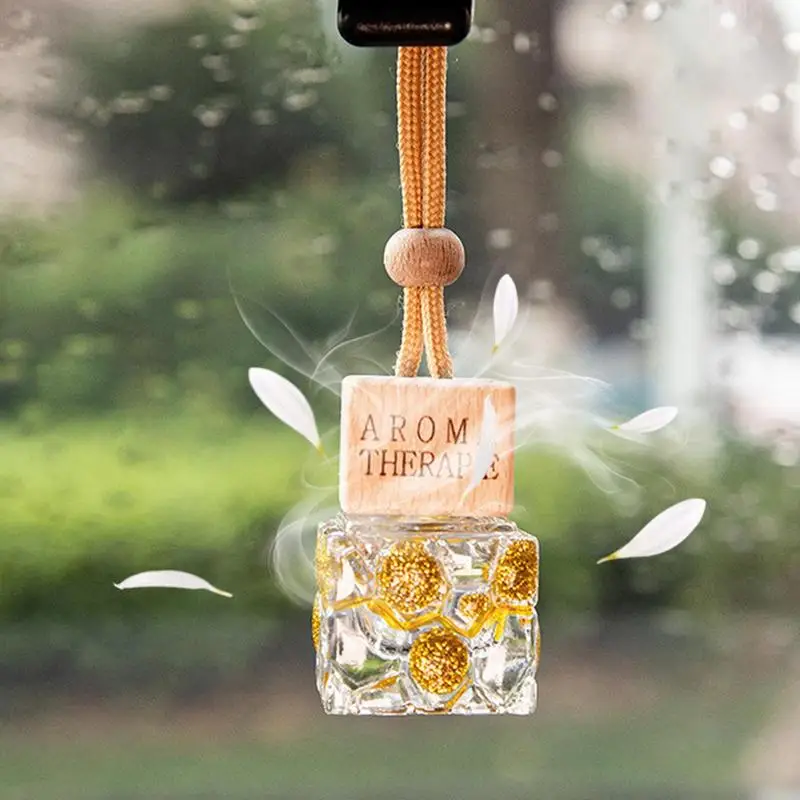 10ml Unique Car Air Freshener Glass Bottle Gold-Painted Rearview Mirror Hang Ornament Car Aromatherapy Diffuser Perfume Bottle