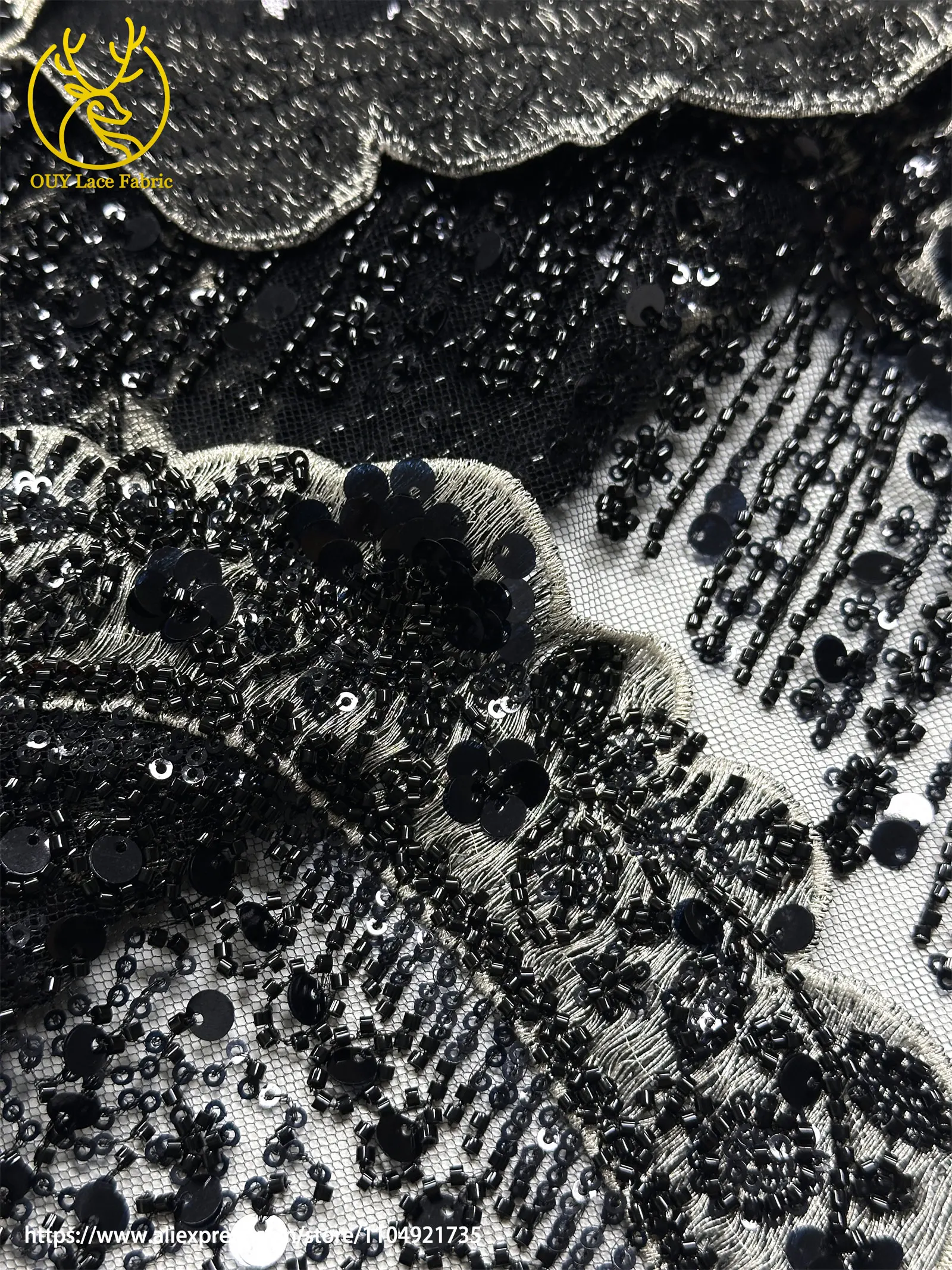 3D Luxuriöser Afrikanischer Stickerei-Spitzenstoff 2026 Hochwertiger Französischer Perlen-Pailletten-Spitzenstoff für Brautkleider und Festkleider – Detail 29