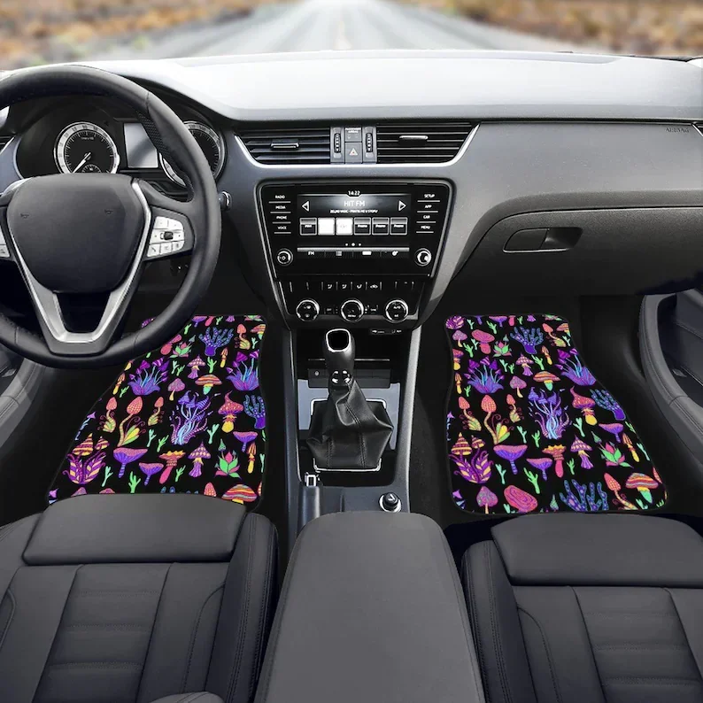 Trippy Shrooms Car Floor Mats - Psychedelic Colorful Magic Mushrooms, Hippie Funky Vibrant Shroom Car Accessories, Dmt Acid Ston