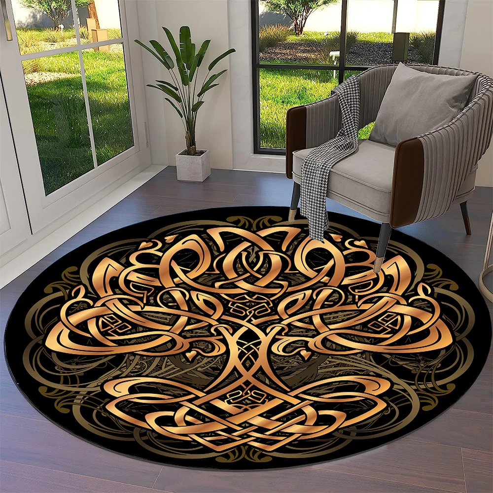 Tree of Life Viking Yggdrasil Valknut Round Carpet Rug for Living Room Bedroom Sofa Decor,Kid Paly Area Rug Non-slip Floor Mat