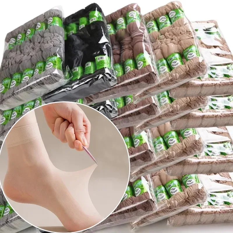 Chaussettes courtes en cristal pour femmes, 20 pièces, en Nylon, antidérapantes, transparentes, peau noire, respirantes, ultra-fines, nouvelle collection été