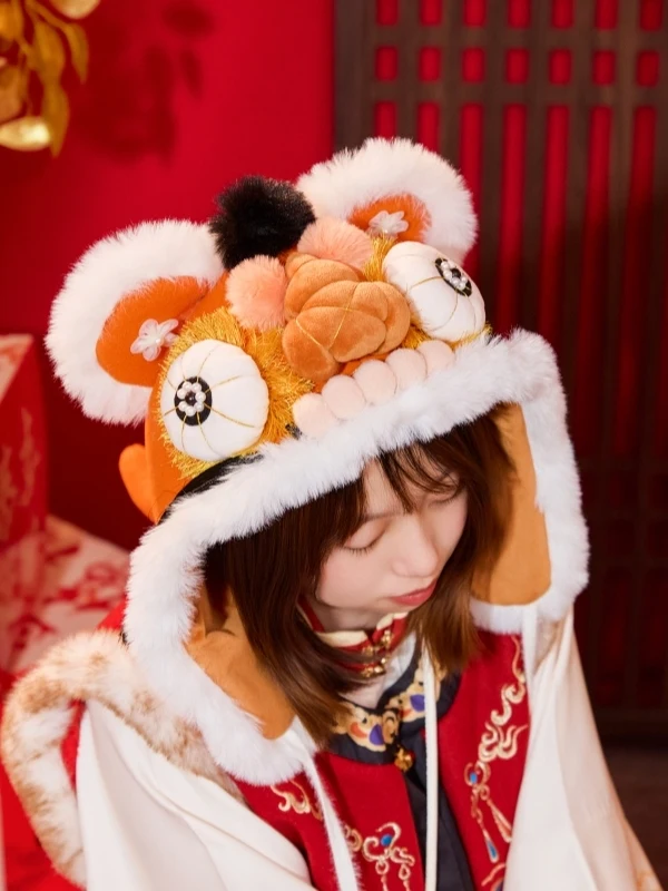 

Шапка ручной работы с головой тигра, новая, в китайском стиле, теплая, подарок на день рождения, креативная подарочная коробка, народное искусство, к Весеннему фестивалю, универсальная