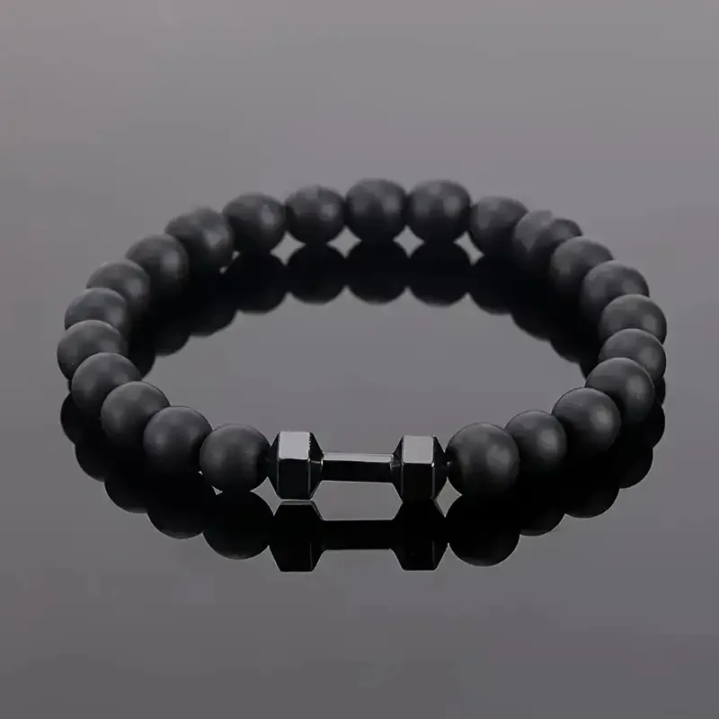 

Frosted Barbell Natural Stone Unisex Handmade Beaded Bracelet Jewelry