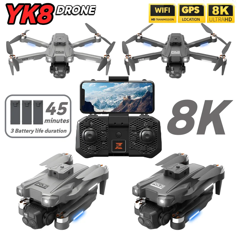 

Новинка: Оригинальный квадрокоптер YK8 GPS с бесщеточным двигателем, обходом препятствий, тремя камерами 8K, оптическим позиционированием, складной, радиоуправляемый, игрушка-дрон для дальних полетов