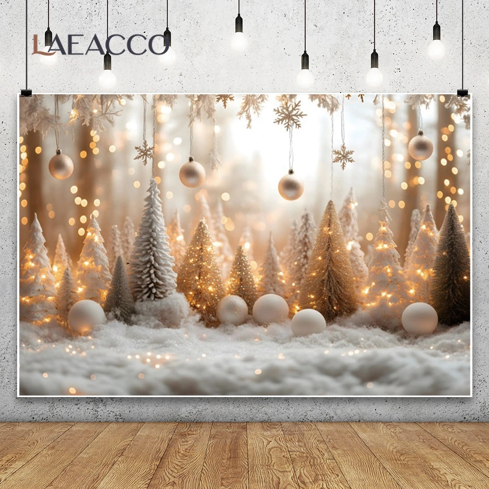 White Christmas Photography Background Silver Xmas Pine Tree Decor Winter Snowy Shiny Balls Backdrop Kid Portrait Photo Studio