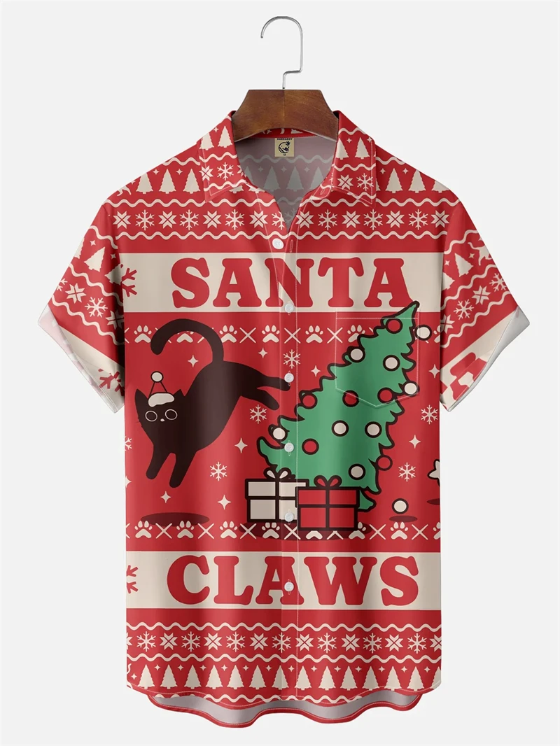 

Vintage Funny Christmas Pattern 3D Printed Xmas Shirts For Men Clothes Family Xmas Gift Blouse Cosplay Y2k Lapel Blouse Clothing