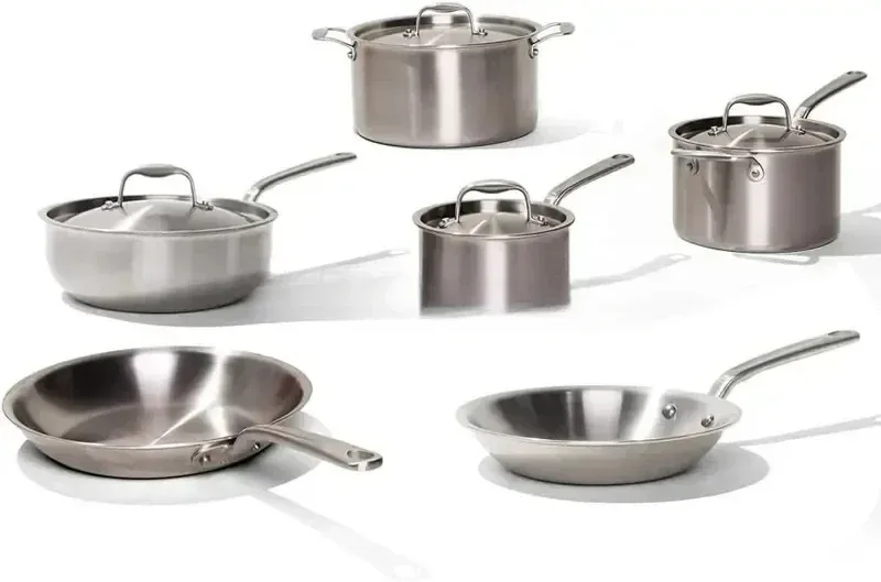 10 Piece 5 Ply Clad Stainless Steel Cookware Set Includes Frying Pans Saucepans Stock Pot Non Stick Cooking Pots And Pans