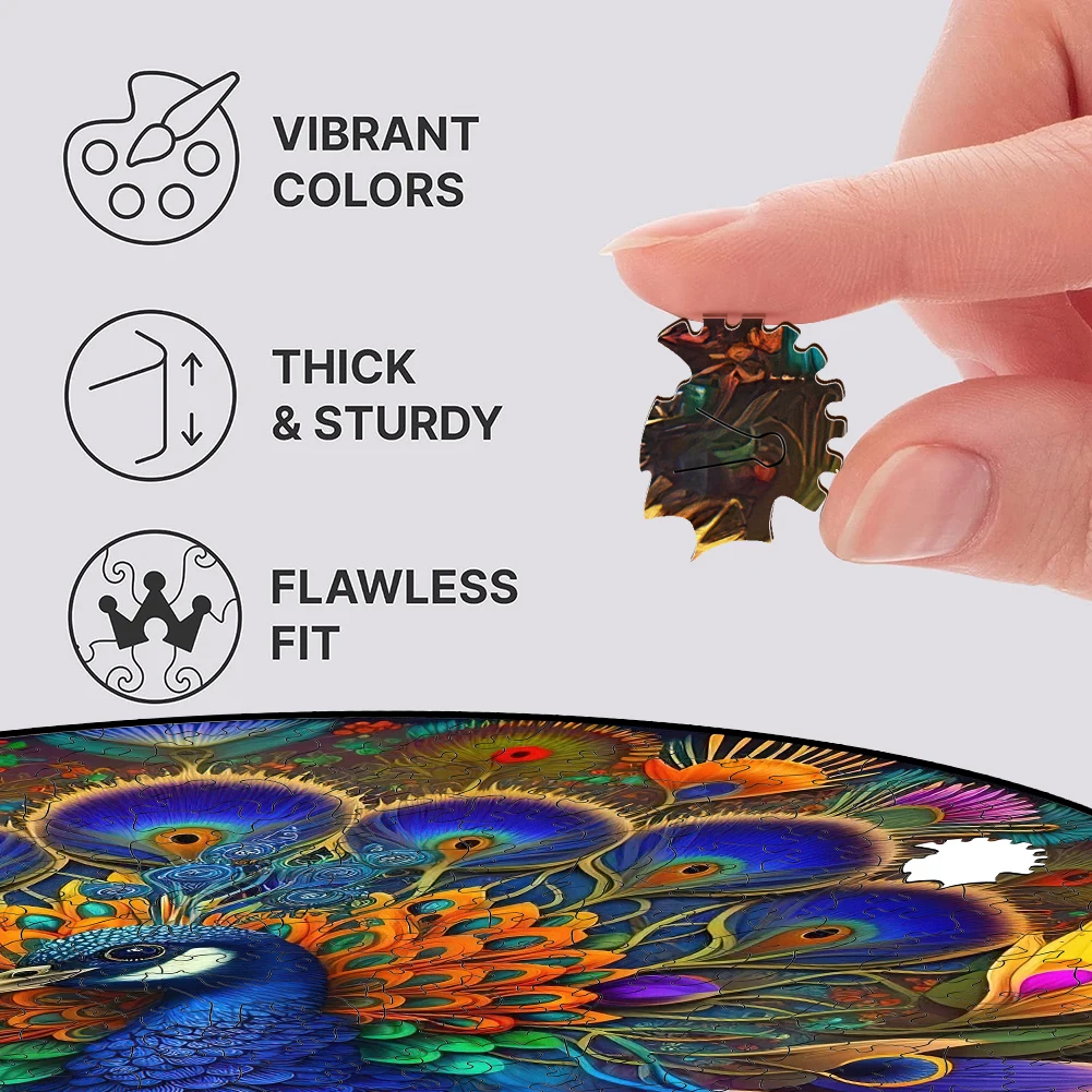 Mandala Peacock Wooden Jigsaw Puzzle para adultos e crianças, Wooden Puzzles Toys, Round Shape, Animal Party Games