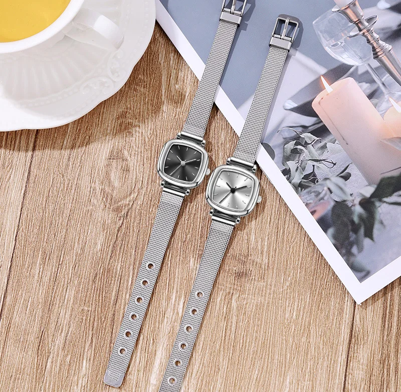 Mode Kleine Quadratische Uhr für Frauen Edelstahl Mesh-Armband Quarz Uhren Damen Luxus Geschenk Armbanduhren Großhandel Reloj